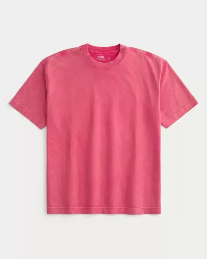 Camiseta de cuello redondo de peso pesado lavada y cuadrada