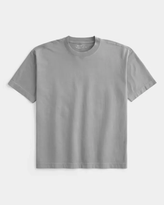 Camiseta de cuello redondo de peso pesado lavada y cuadrada Camiseta de cuello redondo de peso pesado lavada y cuadrada