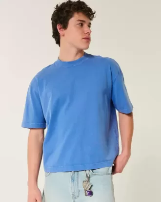 Camiseta de cuello redondo lavada, de corte cuadrado y peso pesado