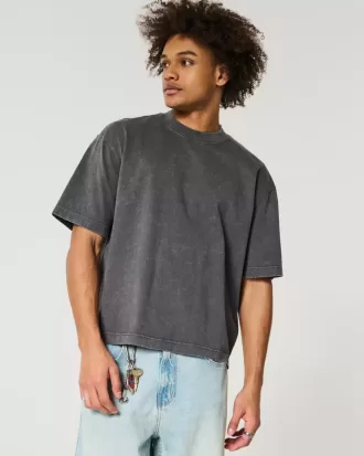 Camiseta de cuello redondo lavada, de corte cuadrado y peso pesado