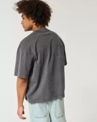 Camiseta de cuello redondo lavada, de corte cuadrado y peso pesado