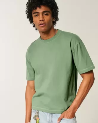 Camiseta de cuello redondo lavada de peso pesado y corte cuadrado