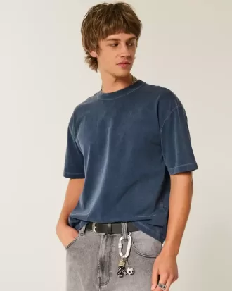 Camiseta de cuello redondo lavada de peso pesado y corte cuadrado