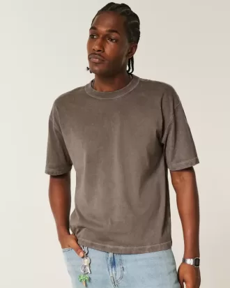 Camiseta de cuello redondo lavada de peso pesado y corte cuadrado Camiseta de cuello redondo lavada de peso pesado y corte cuadrado