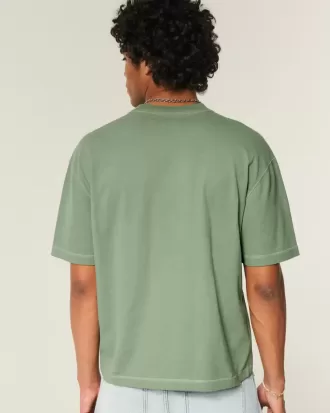 Camiseta de cuello redondo lavada de peso pesado y corte cuadrado