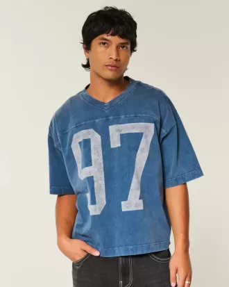 Camiseta de fútbol universitaria holgada y pesada con gráfico