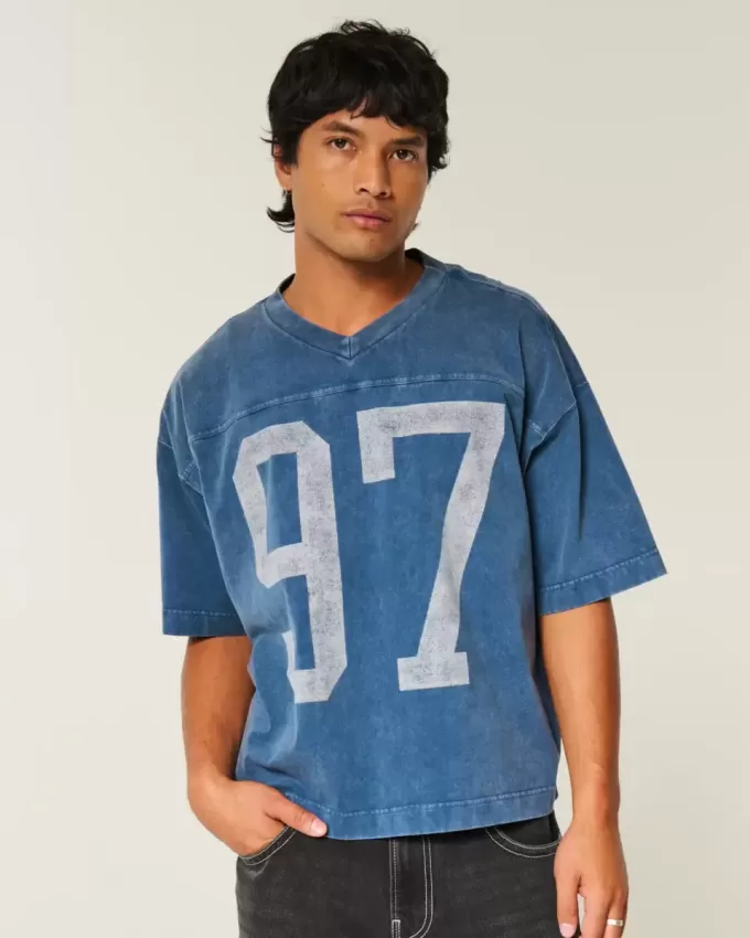 Camiseta de fútbol universitaria holgada y pesada con gráfico Camiseta de fútbol universitaria holgada y pesada con gráfico