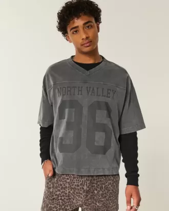 Camiseta de fútbol universitaria holgada y pesada con gráfico
