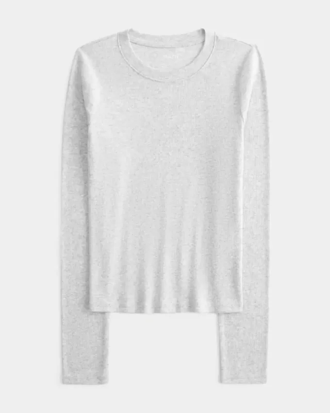 Camiseta de manga larga con cuello redondo Camiseta de manga larga con cuello redondo