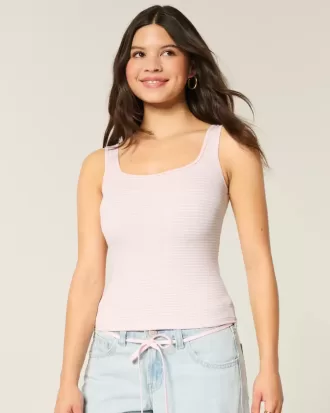 Camiseta de tirantes de cuello cuadrado y tejido acanalado sin costuras