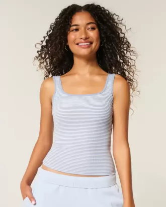 Camiseta de tirantes de cuello cuadrado y tejido acanalado sin costuras