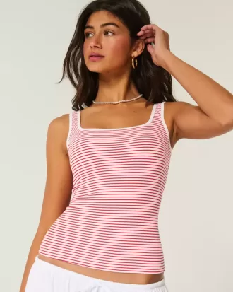 Camiseta de tirantes de cuello cuadrado y tejido acanalado sin costuras