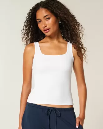Camiseta de tirantes de cuello cuadrado y tejido acanalado sin costuras