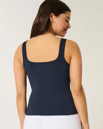 Camiseta de tirantes de cuello cuadrado y tejido acanalado sin costuras