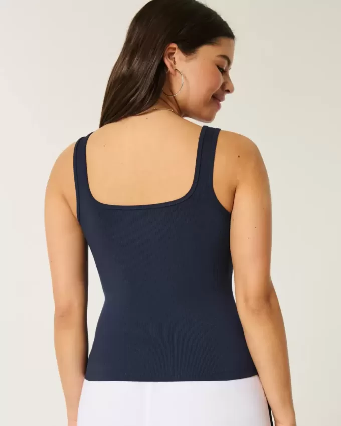 Camiseta de tirantes de cuello cuadrado y tejido acanalado sin costuras