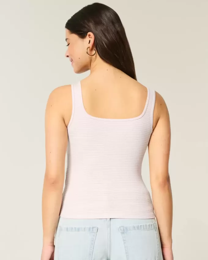 Camiseta de tirantes de cuello cuadrado y tejido acanalado sin costuras
