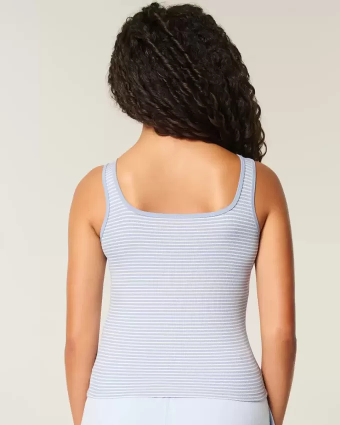 Camiseta de tirantes de cuello cuadrado y tejido acanalado sin costuras