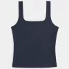 Camiseta de tirantes de cuello cuadrado y tejido acanalado sin costuras
