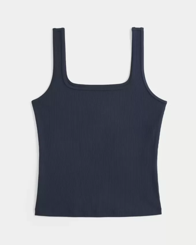 Camiseta de tirantes de cuello cuadrado y tejido acanalado sin costuras