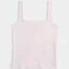 Camiseta de tirantes de cuello cuadrado y tejido acanalado sin costuras