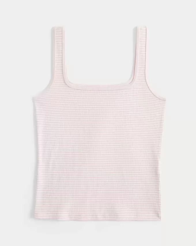 Camiseta de tirantes de cuello cuadrado y tejido acanalado sin costuras