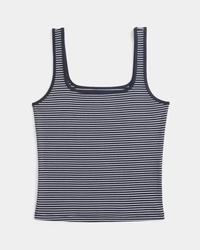 Camiseta de tirantes de cuello cuadrado y tejido acanalado sin costuras