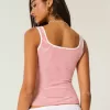Camiseta de tirantes de cuello cuadrado y tejido acanalado sin costuras