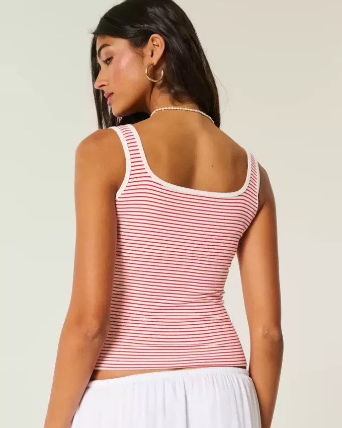 Camiseta de tirantes de cuello cuadrado y tejido acanalado sin costuras