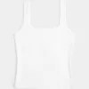 Camiseta de tirantes de cuello cuadrado y tejido acanalado sin costuras Camiseta de tirantes de cuello cuadrado y tejido acanalado sin costuras