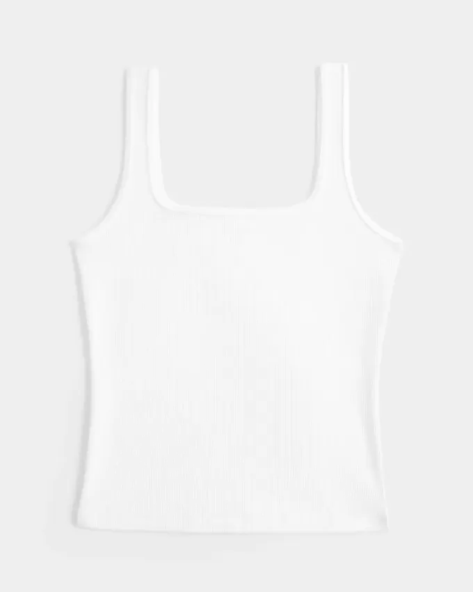 Camiseta de tirantes de cuello cuadrado y tejido acanalado sin costuras Camiseta de tirantes de cuello cuadrado y tejido acanalado sin costuras