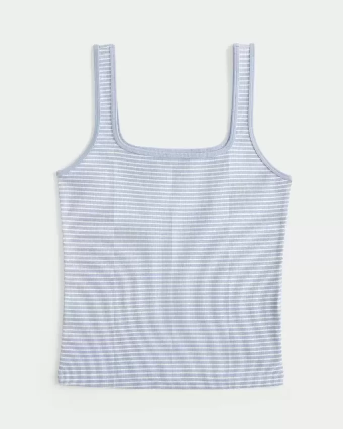 Camiseta de tirantes de cuello cuadrado y tejido acanalado sin costuras