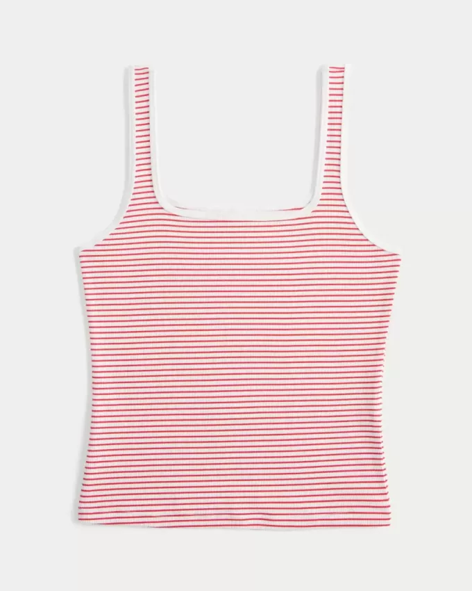 Camiseta de tirantes de cuello cuadrado y tejido acanalado sin costuras