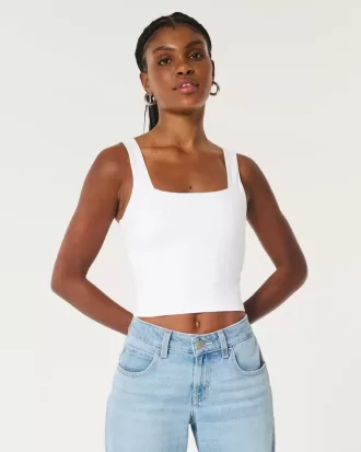 Camiseta de tirantes de cuello cuadrado y tela sin costuras