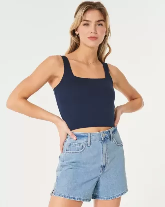 Camiseta de tirantes de cuello cuadrado y tela sin costuras