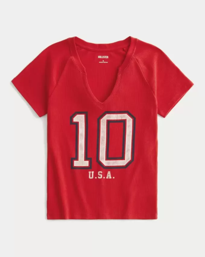 Camiseta estampada de EE. UU. con cuello de muesca fácil para bebé Camiseta estampada de EE. UU. con cuello de muesca fácil para bebé