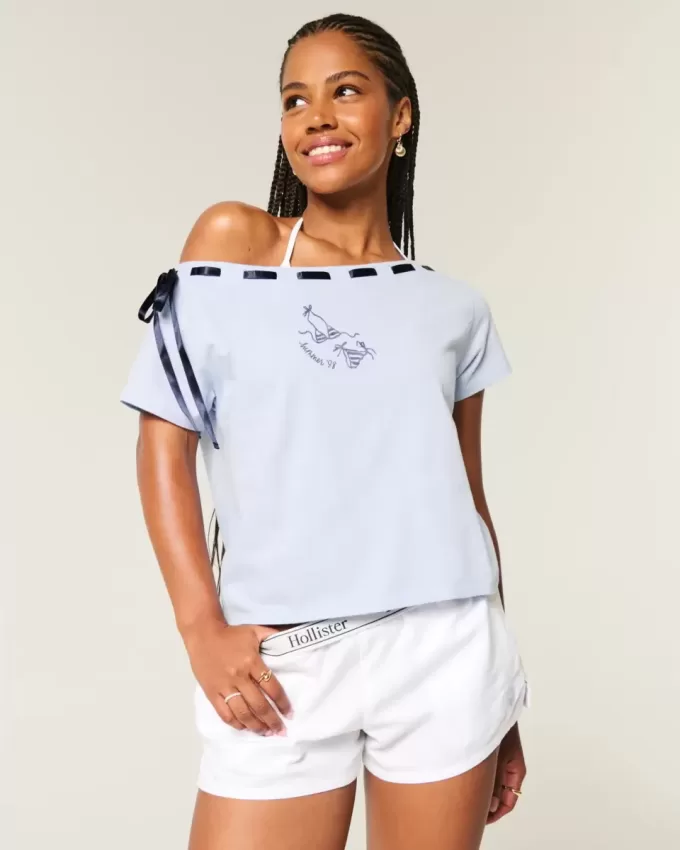 Camiseta fácil de anudar con hombros descubiertos Camiseta fácil de anudar con hombros descubiertos