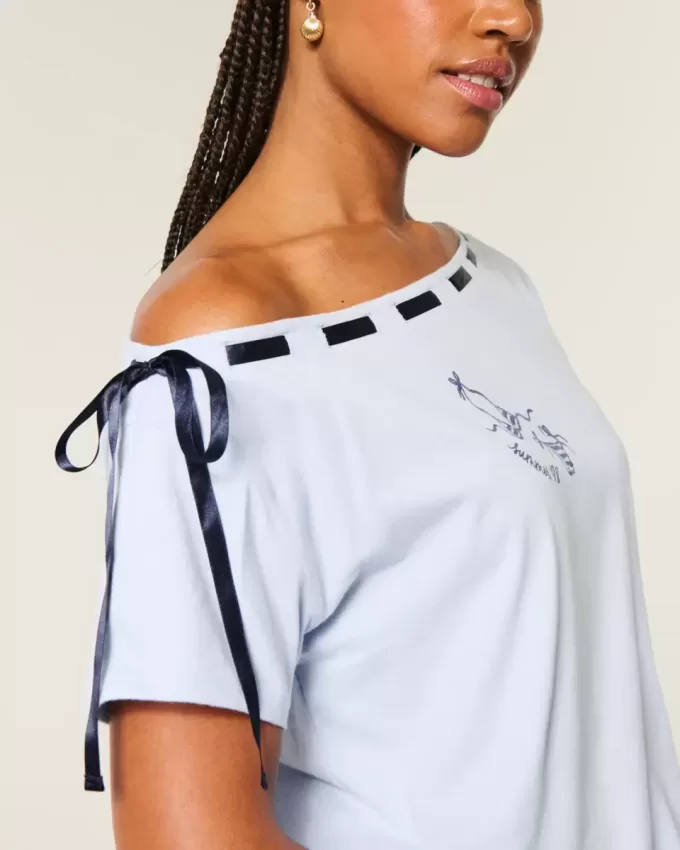 Camiseta fácil de anudar con hombros descubiertos Camiseta fácil de anudar con hombros descubiertos