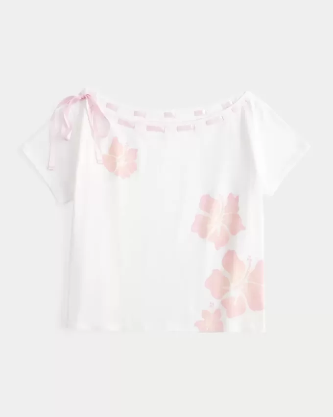 Camiseta fácil de anudar con hombros descubiertos Camiseta fácil de anudar con hombros descubiertos