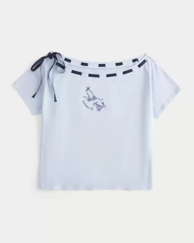 Camiseta fácil de anudar con hombros descubiertos Camiseta fácil de anudar con hombros descubiertos