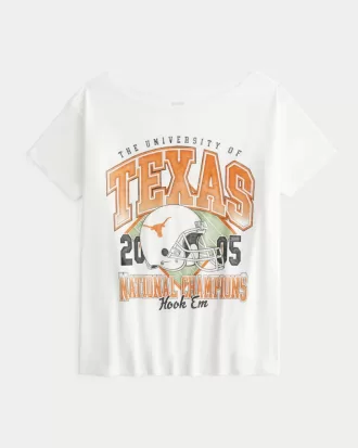 Camiseta gráfica con hombros descubiertos de los Longhorns de la Universidad de Texas en Austin