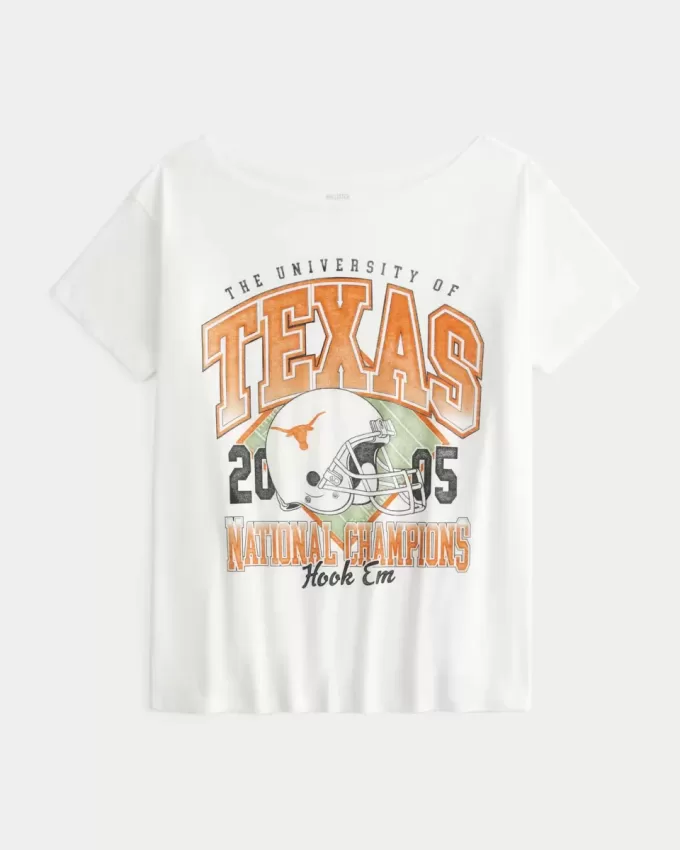 Camiseta gráfica con hombros descubiertos de los Longhorns de la Universidad de Texas en Austin Camiseta gráfica con hombros descubiertos de los Longhorns de la Universidad de Texas en Austin