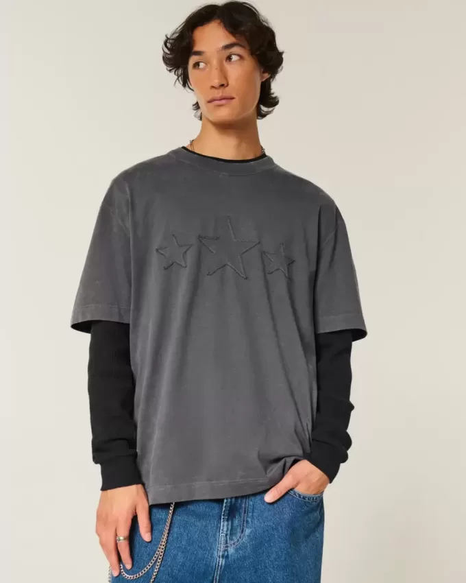 Camiseta gráfica cuadrada con estrella de peso pesado Camiseta gráfica cuadrada con estrella de peso pesado