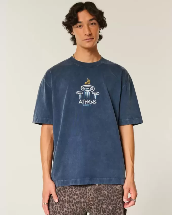 Camiseta gráfica cuadrada de peso pesado de Atenas Camiseta gráfica cuadrada de peso pesado de Atenas