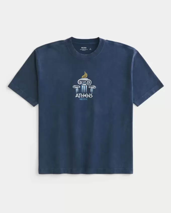 Camiseta gráfica cuadrada de peso pesado de Atenas Camiseta gráfica cuadrada de peso pesado de Atenas