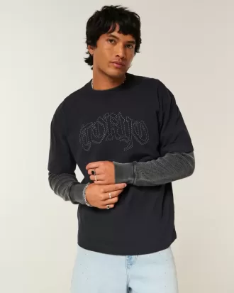 Camiseta gráfica cuadrada de peso pesado de Tokio