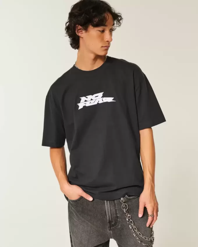 Camiseta gráfica cuadrada de peso pesado sin miedo Camiseta gráfica cuadrada de peso pesado sin miedo