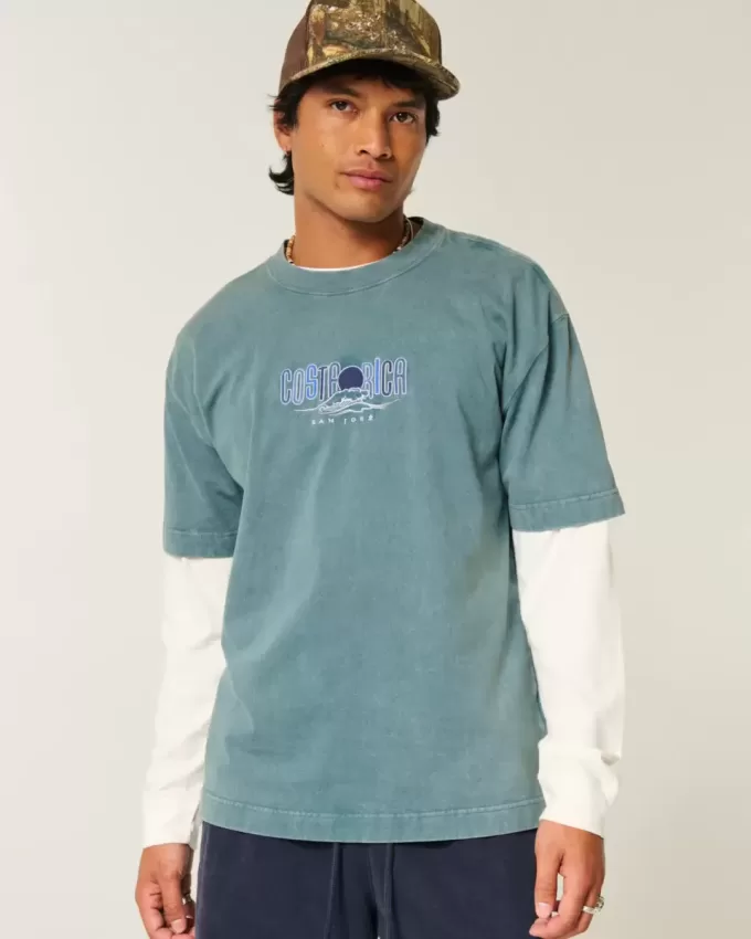 Camiseta gráfica cuadrada y pesada de Costa Rica Camiseta gráfica cuadrada y pesada de Costa Rica