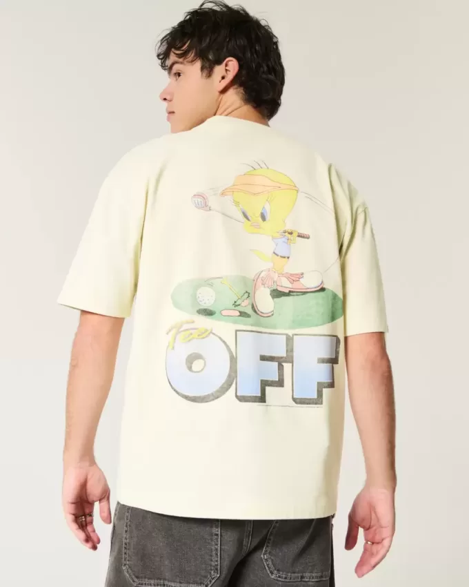 Camiseta gráfica de golf Tweety de peso pesado y caja Camiseta gráfica de golf Tweety de peso pesado y caja