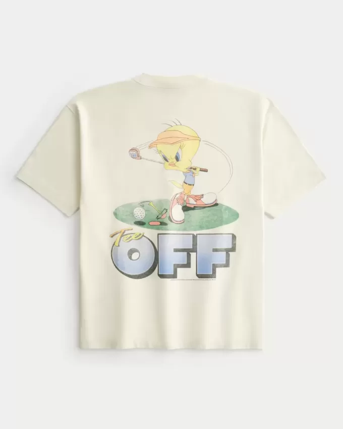 Camiseta gráfica de golf Tweety de peso pesado y caja Camiseta gráfica de golf Tweety de peso pesado y caja