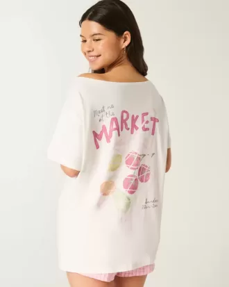 Camiseta gráfica de mercado agrícola de gran tamaño con hombros descubiertos